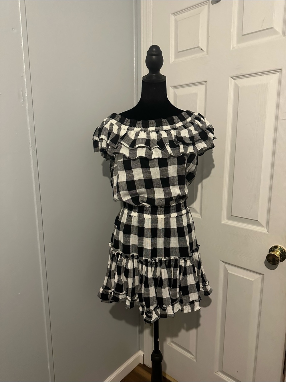 MISA Los Angeles xAnthropologie Carrington Off-the-Shoulder Checkered Mini Dress